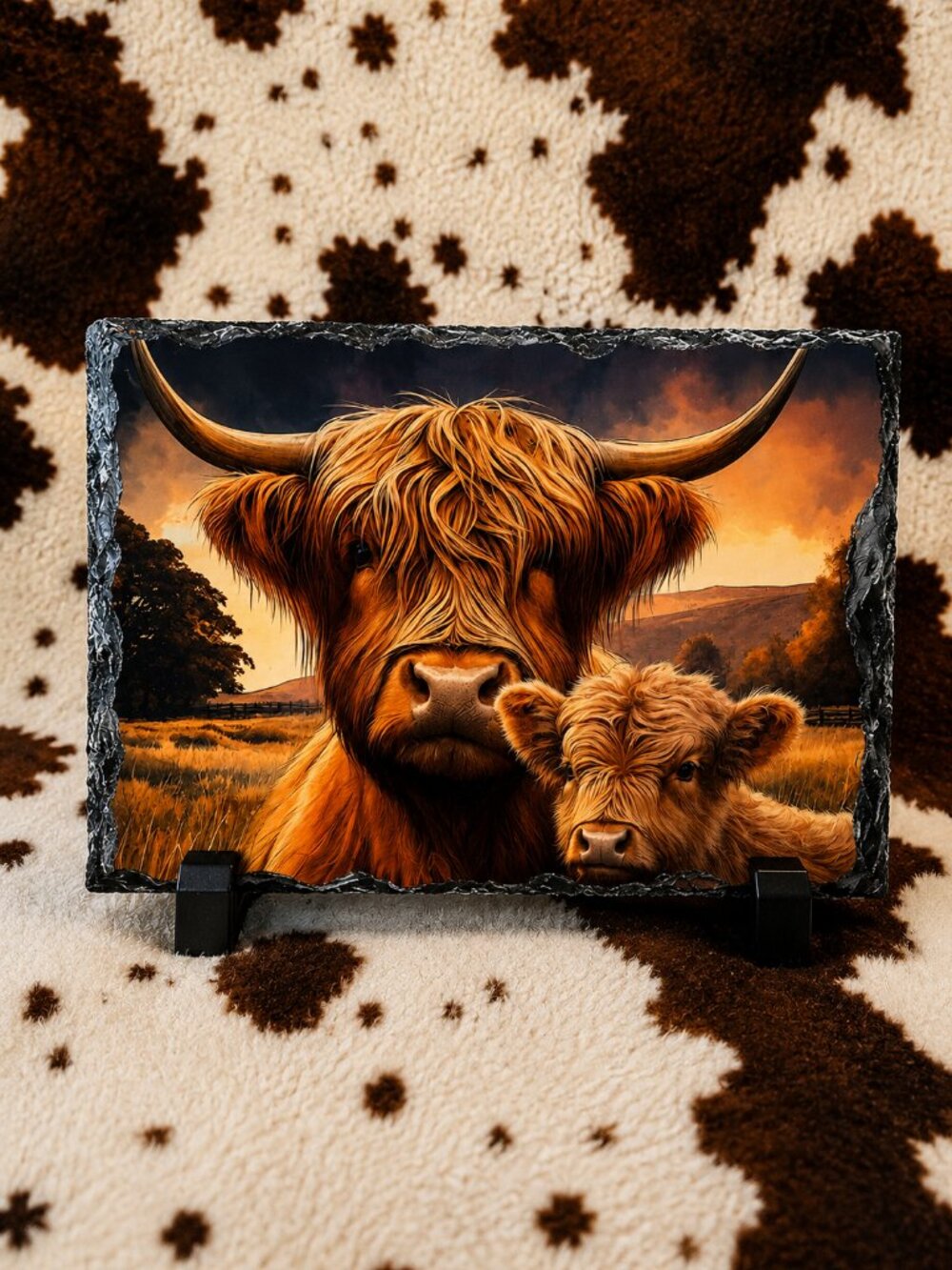 Photo Rock Slate Highland Cow Stone Decor Plaque